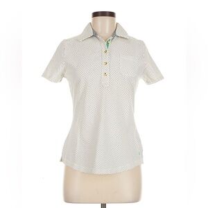 Tommy Hilfiger Cream Polo Top with Black Micro Dot Pattern